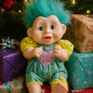 Vintage 1991 Magic Trolls Doll by Applause – Teal Hair, Moon & Stars Eyes –Rare
